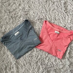 Women's Short Sleeve V-Neck Tees - Blue and Pink
